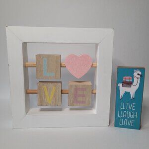Boho Farmhouse Love Sign With Wood Letter Blocks and Live Laugh Love Llama Sign